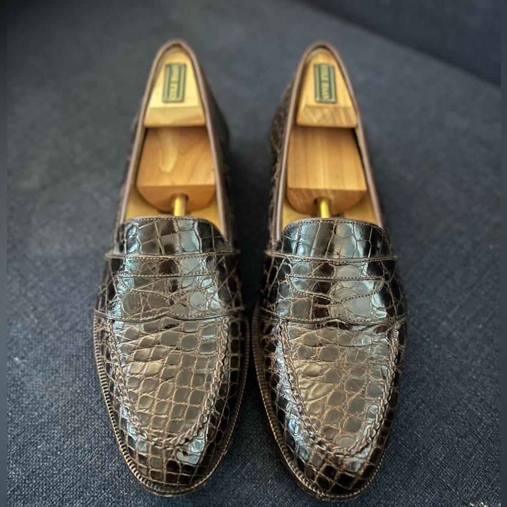 Cole Haan Penny Loafers. Genuine crocodile. Dark brown. Men’s size 11.